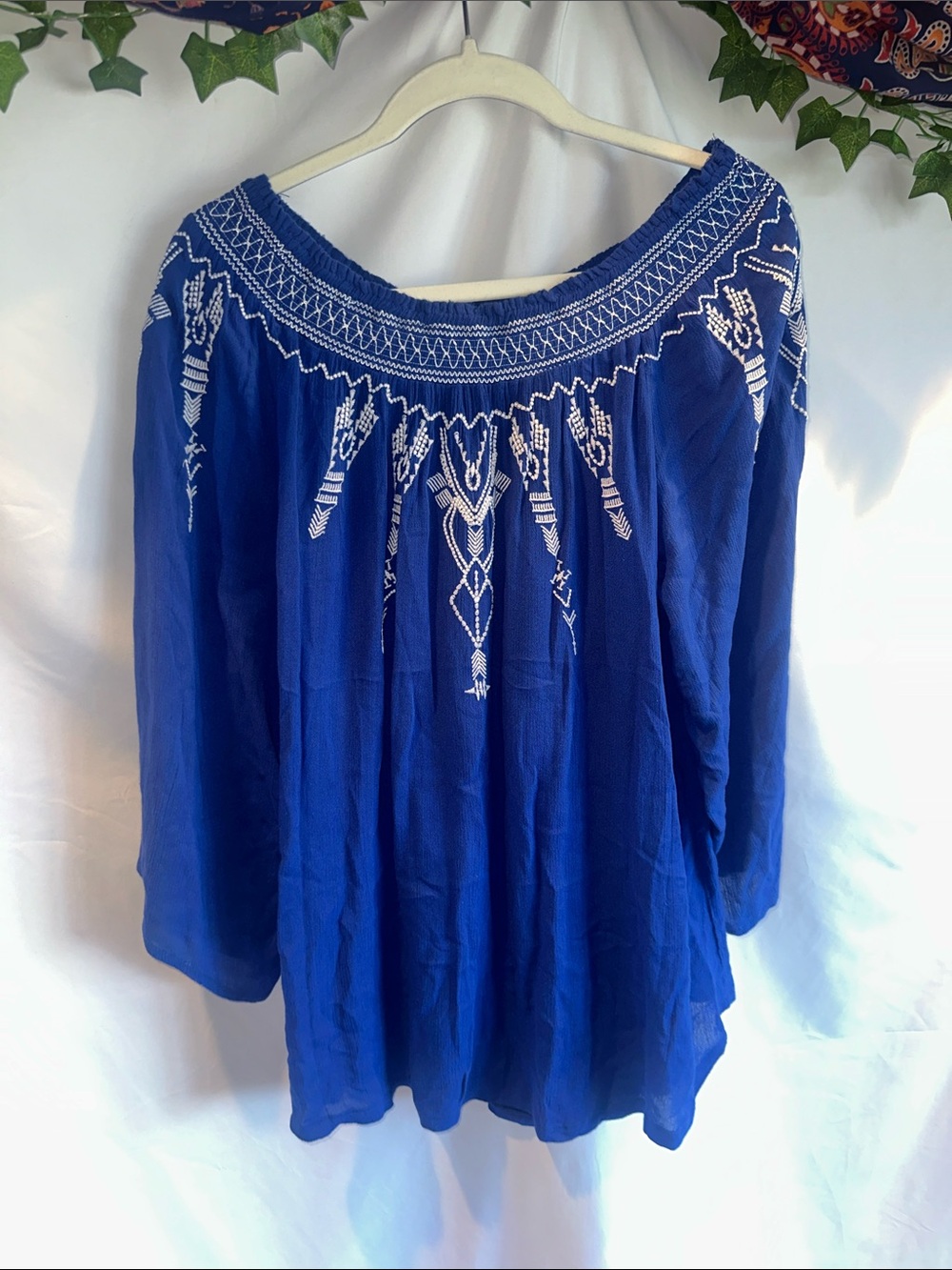 Embroidered Off-Shoulder Tunic in Royal Blue